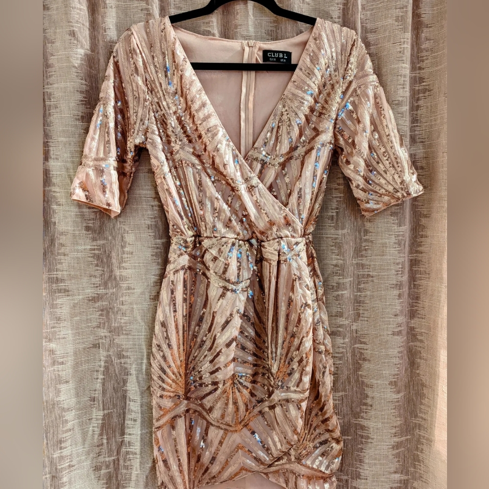 Club L Pink Champagne + Rose Gold Sequin Dress